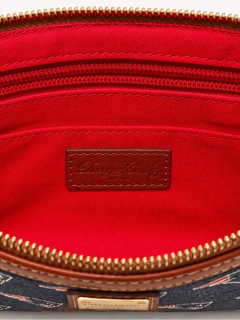 Dooney & Bourke Navy New England Patriots Wristlet Clutch with Brown Trim - Picture 4 of 4